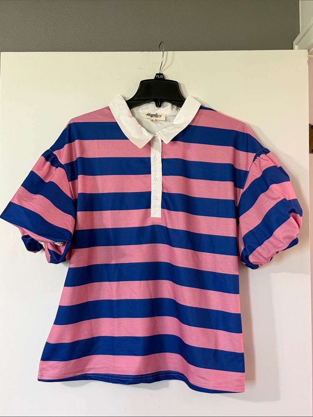 NWOT Haptics Pink & Blue Striped Short Sleeve Polo Tee